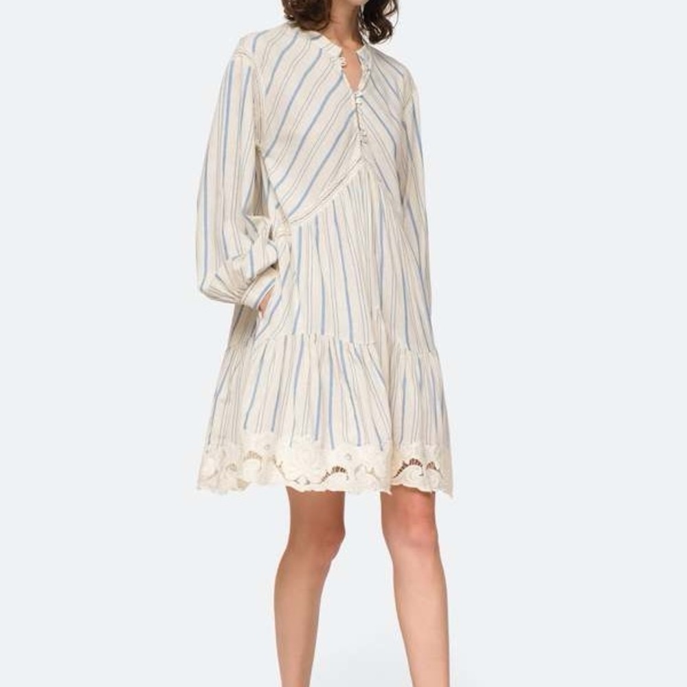 SEA New York Cottagecore Stripe Lace Tiered Mini Dress Boho Romantic Size XS